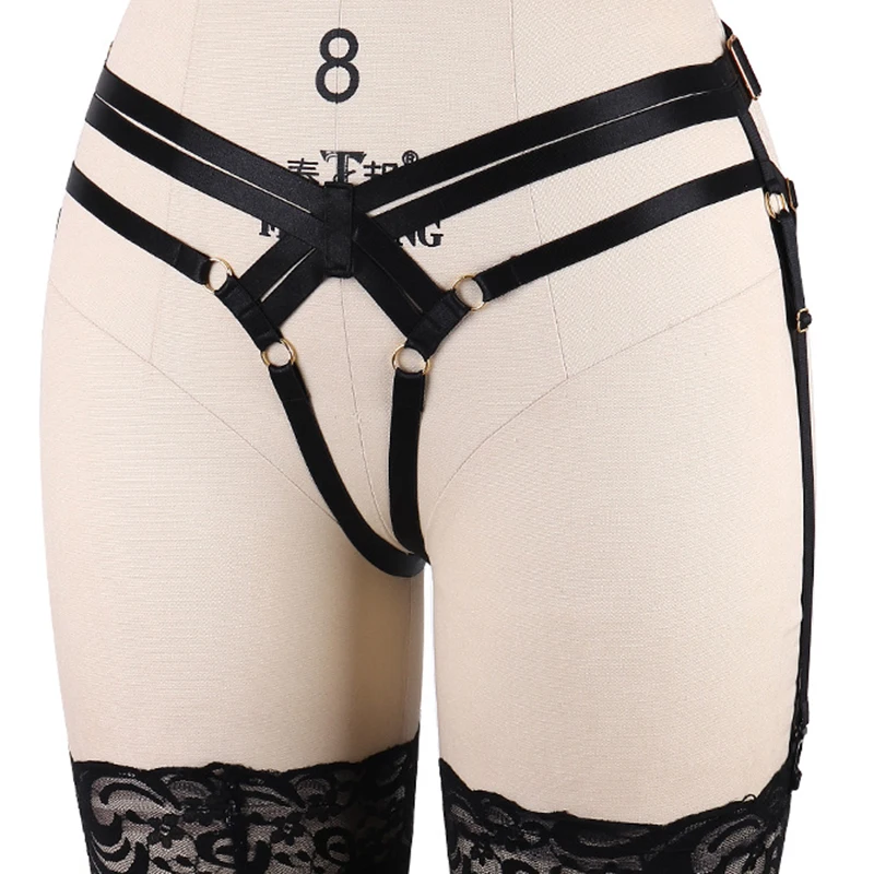 Черные трусики подвязки привязной ремень пикантные рейв-клетка для Тела Бондаж