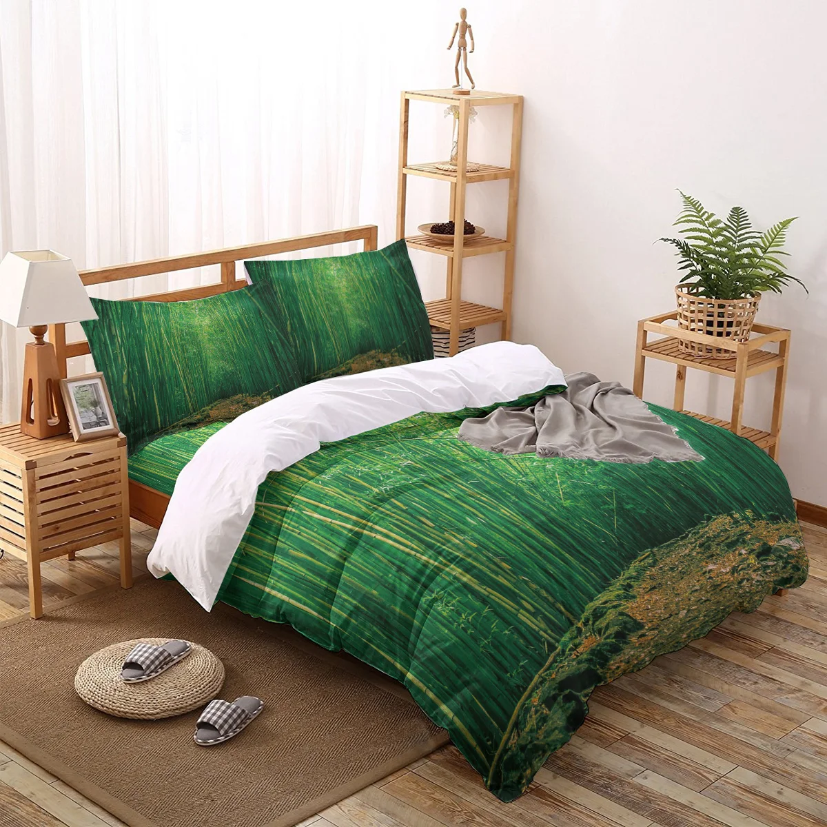 

2/3/4pcs Bedding Set Green Bamboo Duvet Cover Creative Comforter Bed Cover Set Housse De Couette Bedclothes