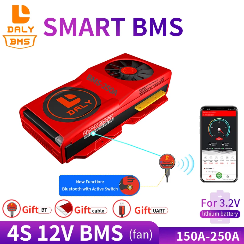 

18650 smart LiFePO4 4S BMS 12V 150A 200A 250A Bluetooth 485 to USB device NTC UART togther Lion LiFePO4 LTO Batteries With Fan