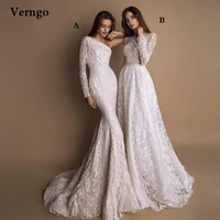 verngo 2022 new arrival full lace wedding dresses long sleeves scoop neck floor length bridal gowwns modest vestido de noiva
