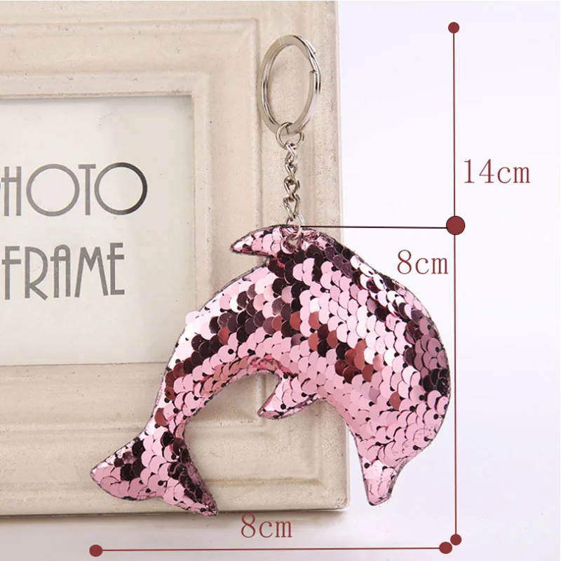 

1Pc Cute Dolphin Keychain Fashion Sequins Animal Sequin Key Chain Keyrings For Women Girls Car Bag Pendant Jewelry Gifts Toy