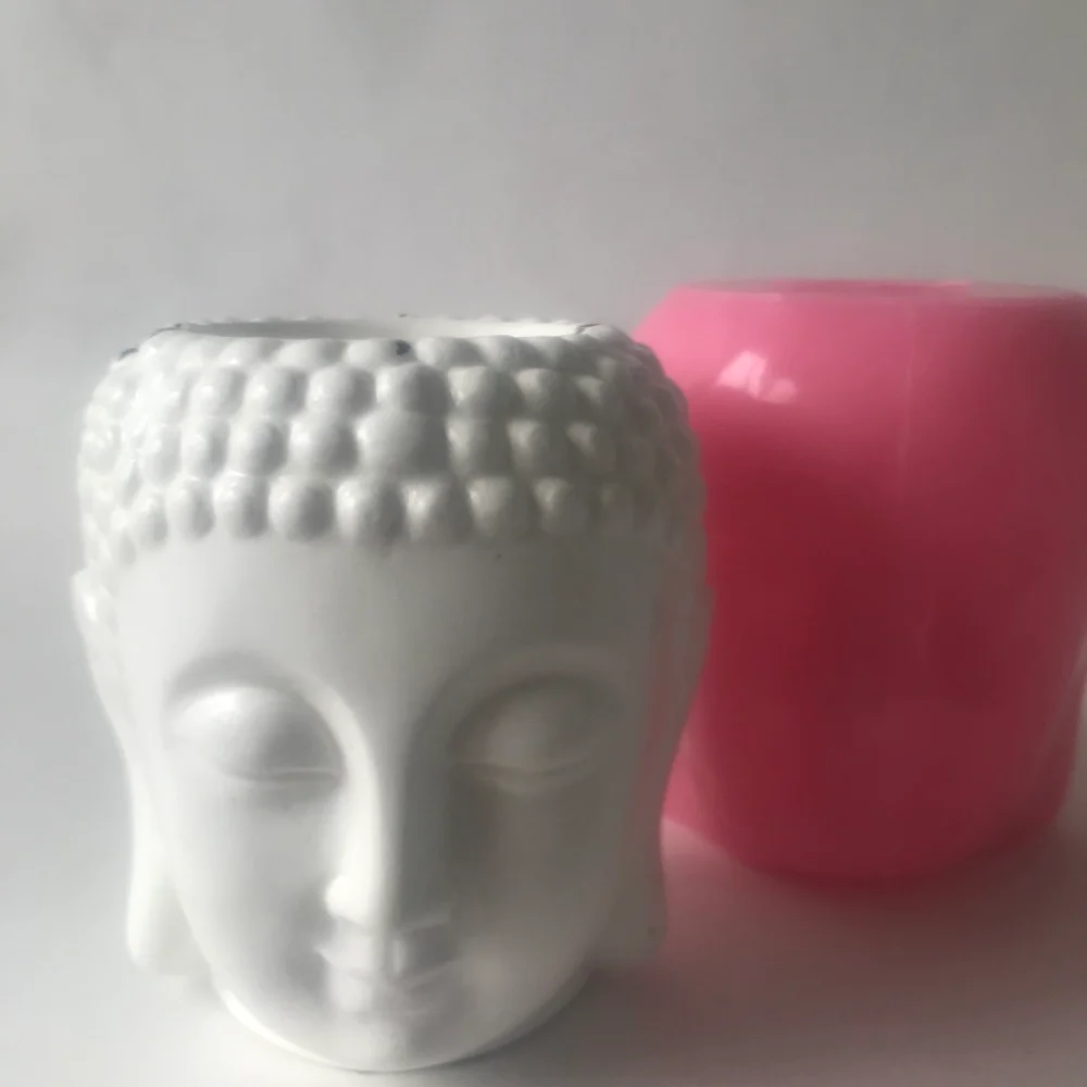 Concrete Flower Pot Buddha Head Mould DIY Chocolate Cake Baking Accessories Tools Clay Resin Candle Holder Silicone Mold