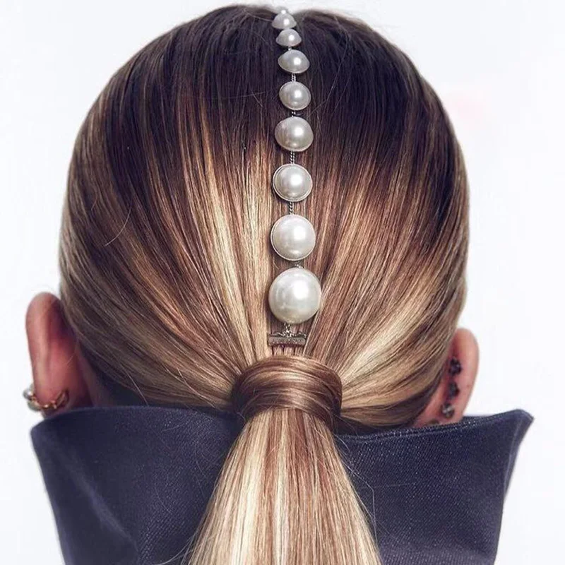 

Personality Fashion Long Tassel Pearl Hair Clip Stick Beaded Barrettes Top Head Ponytail Hairpin Punk Hairgrips Accessories