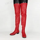 Женские сапоги на низком каблуке, с круглым носком и молнией сбоку