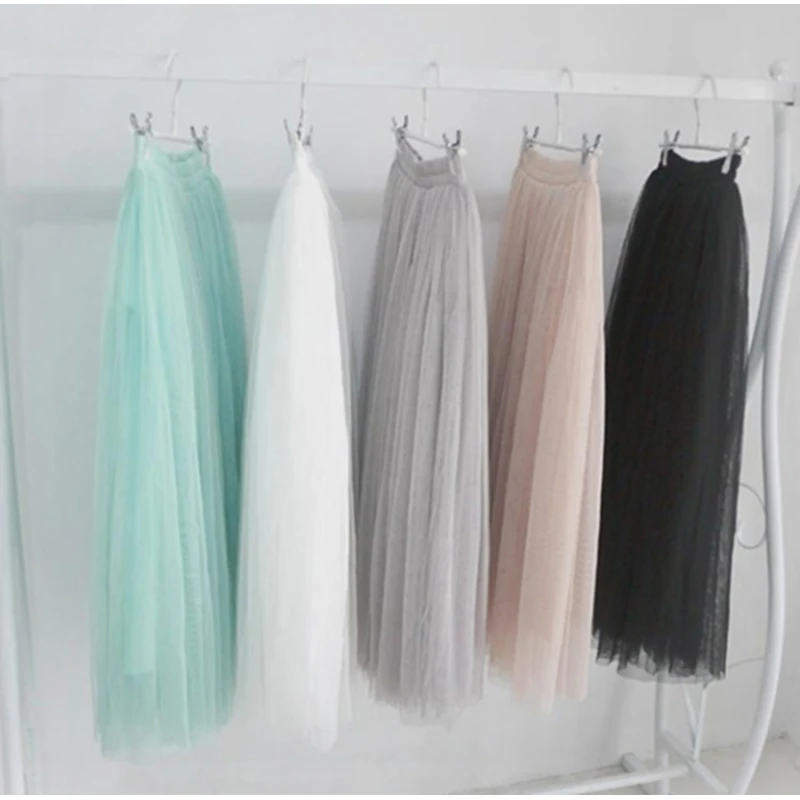 

2021 Summer Tulle Skirts Womens Midi Pleated Skirts Black Tulle Skirt Women Spring Fashion Elastic High Waist Mesh Tutu Skirts
