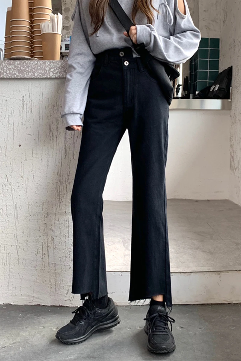 

WHCE CGDSR lady 2020 autumn winter Denim Trousers korean style Streetwear denim pants women vintage jeans woman solid high waist