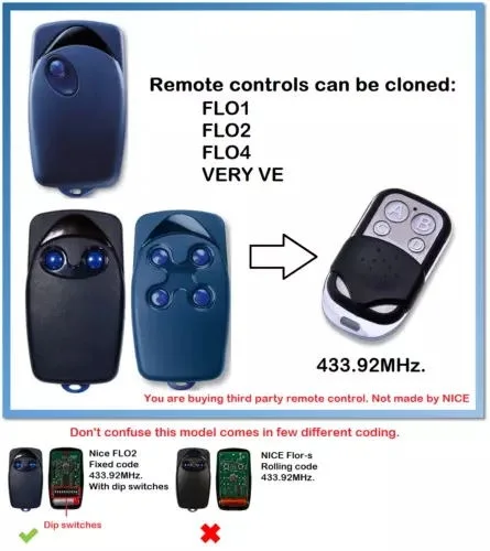 

FLO1 FLO2 FLO4 VERY VE clone remote control 433,92Mhz Universal remote control replacement clone duplicator Fixed code 43