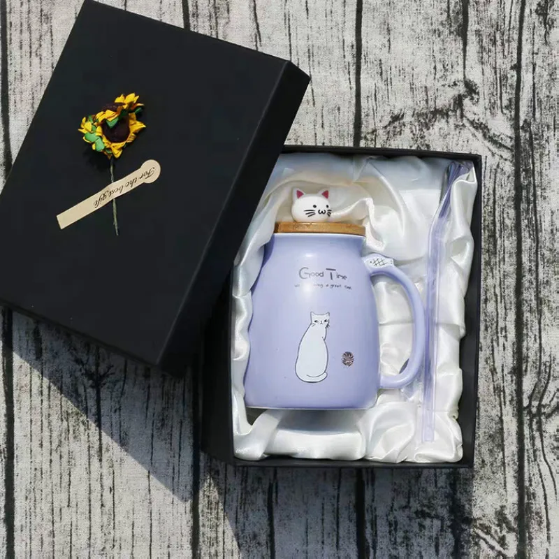 450 мл мультяшная керамическая кружка с котом крышкой и ложкой кофейные кружки для