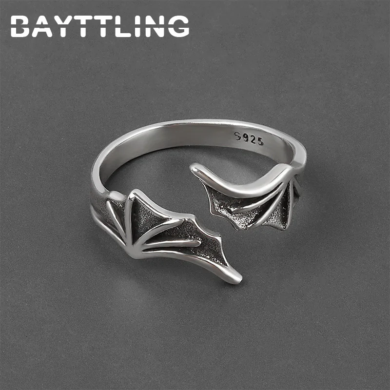 

BAYTTLING Silver Color Vintage Devil Wings Open Ring Women Fashion Jewelry Accessories