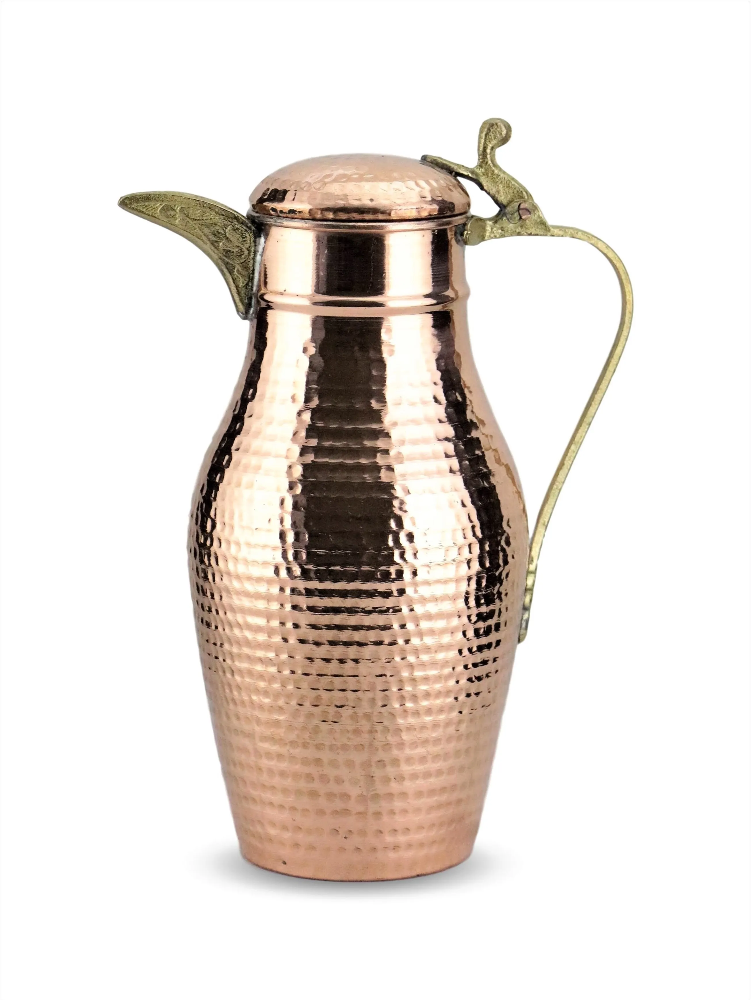 

Morya Copper Water Pitcher with Lid Beverage Carafe Elegant Decanter Jug Juice Handmade Vintage Style Buttermilk Drinkware Red 1.2L