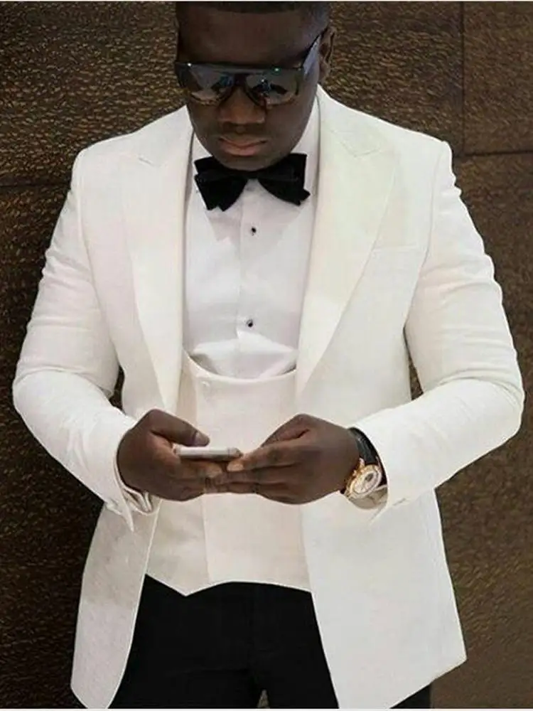 Popular Ivory Mens Dinner Party Prom Dress Handsome Groom Tuxedos Wedding Blazer Business Suits (Jacket+Pants+Vest+Tie) K:2114