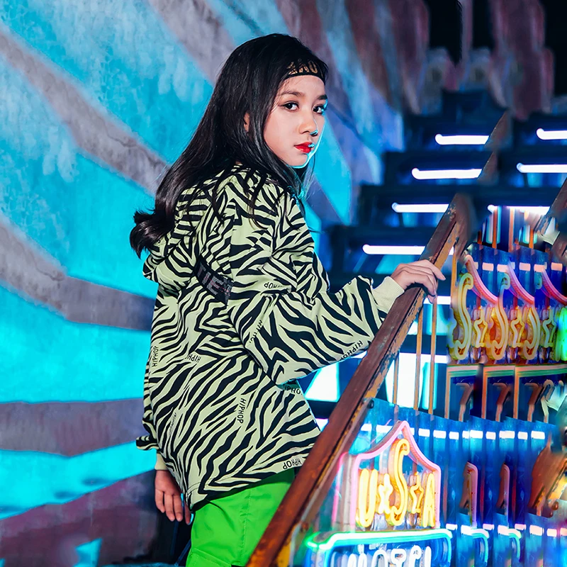 Танцевальные костюмы в стиле хип-хоп для девочек флуоресцентные зеленые брюки