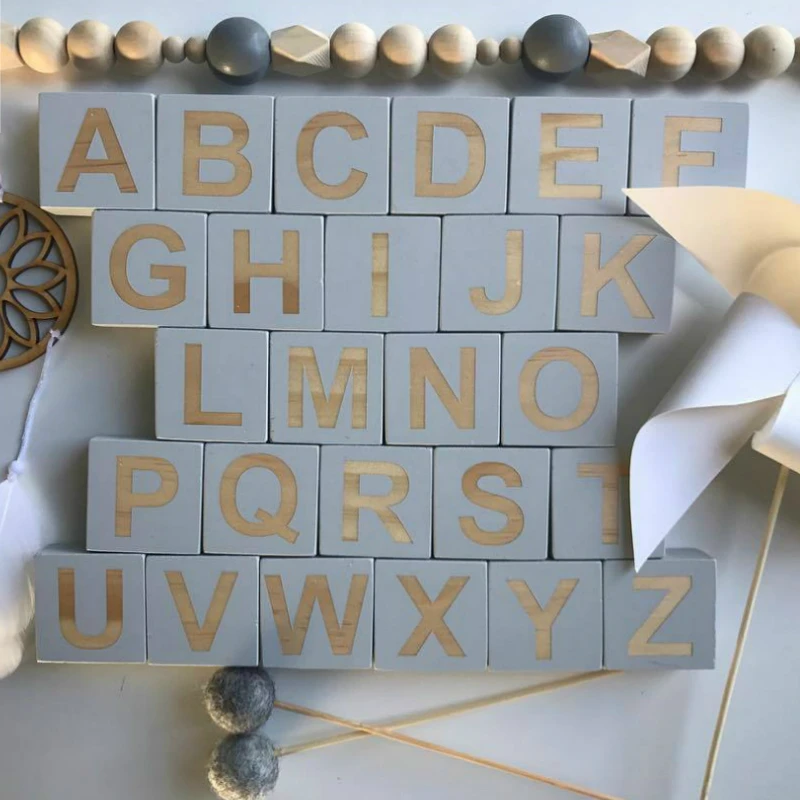 26 алфавит квадраты украшения деревянные блоки Игрушки для раннего обучения в