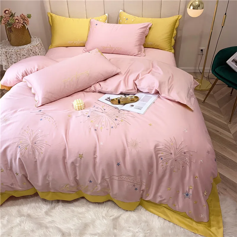 Роскошный комплект постельного белья розового синего желтого цветов 2019