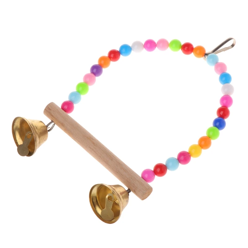 

Natural Wooden Parrots Swing Toy Birds Perch Hanging Swings Cage With Colorful Beads Bells Toys Bird Supplies Drop Ship