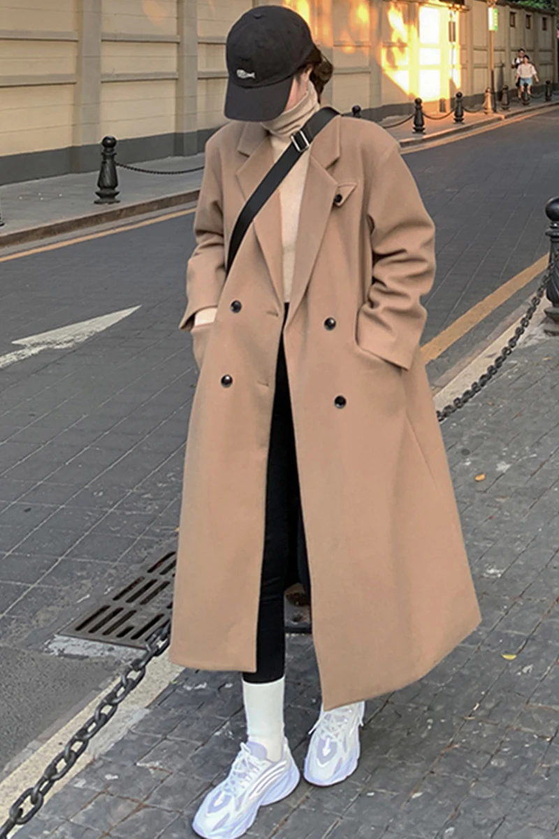 

British Style Woolen Coat Women's Winter Wear New Small Loose Medium Long Sleeve Suit Woolen Coat