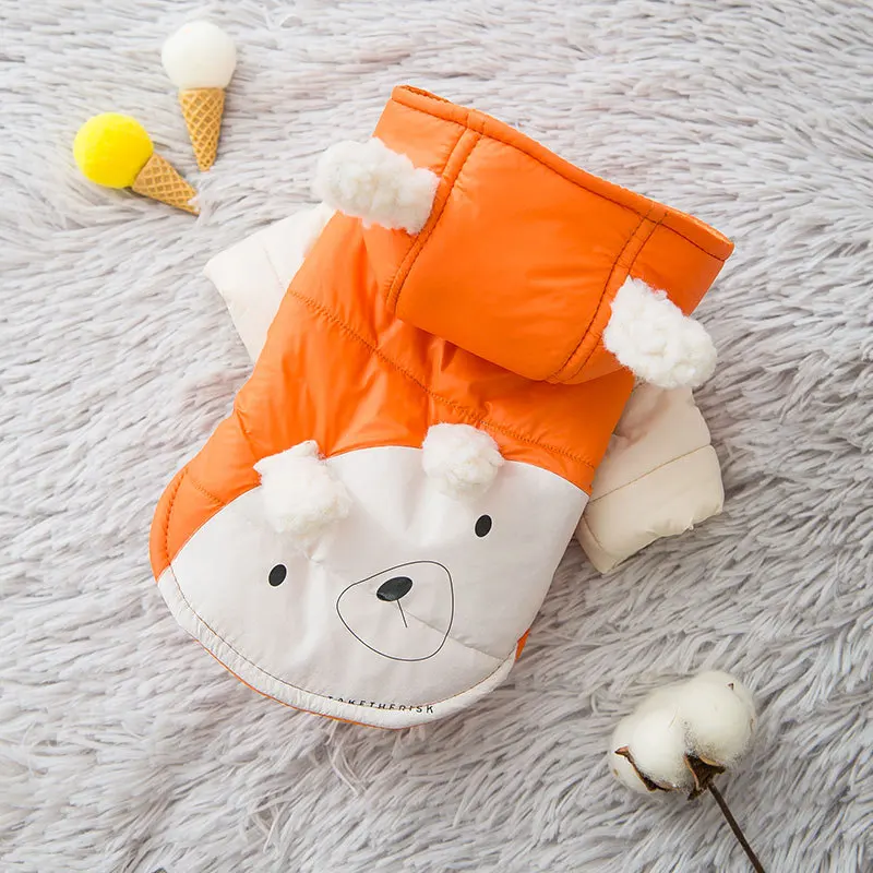 

Warm Coat For Small Dogs Cats Winter Cartoon Jacket Chihuahua York Orange Color Two Feet Cotton Pomeranian Bichon Pet Costume