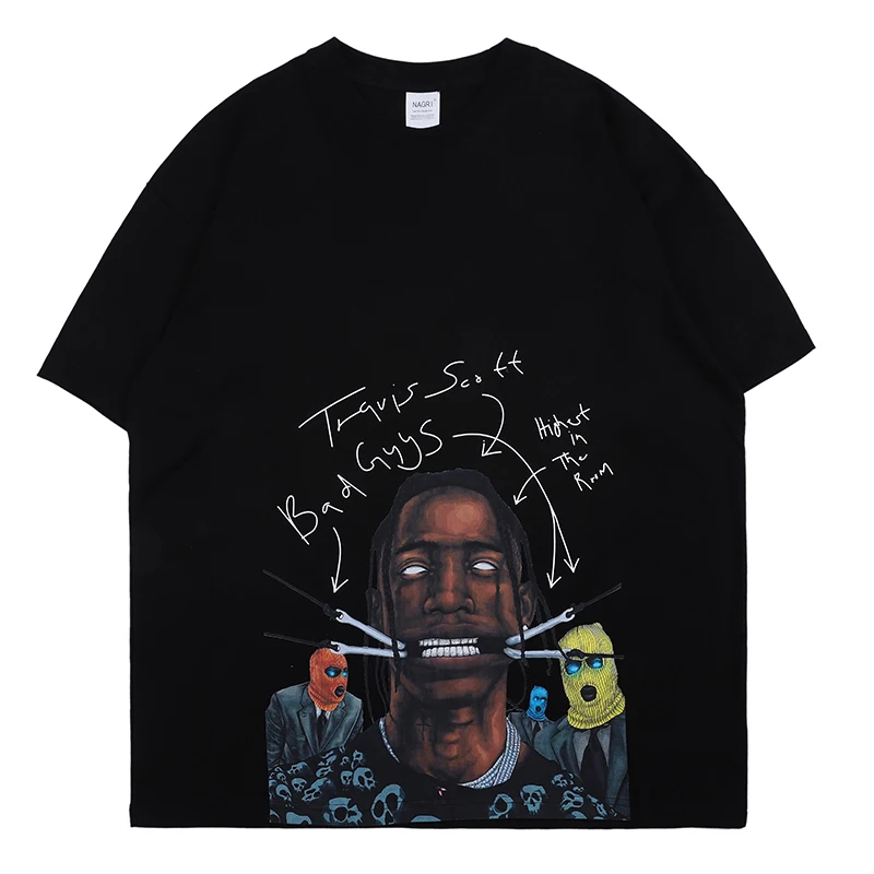 

Travis Scott T-shirt Summer Figure Print Short Sleeve Hip Pop Loose Short Sleeve of Men