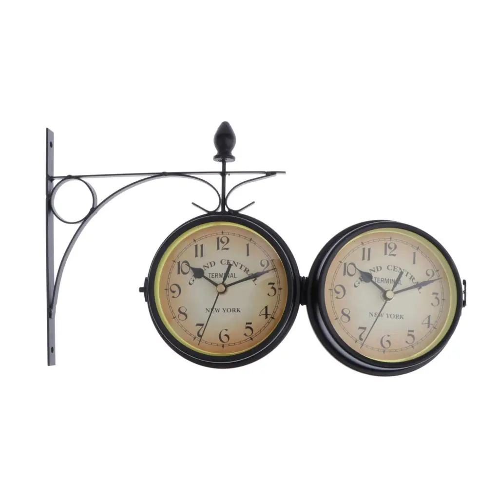 

EU Style Double Sided Wall Clock Hanging Clock Home Garden Decoration Round