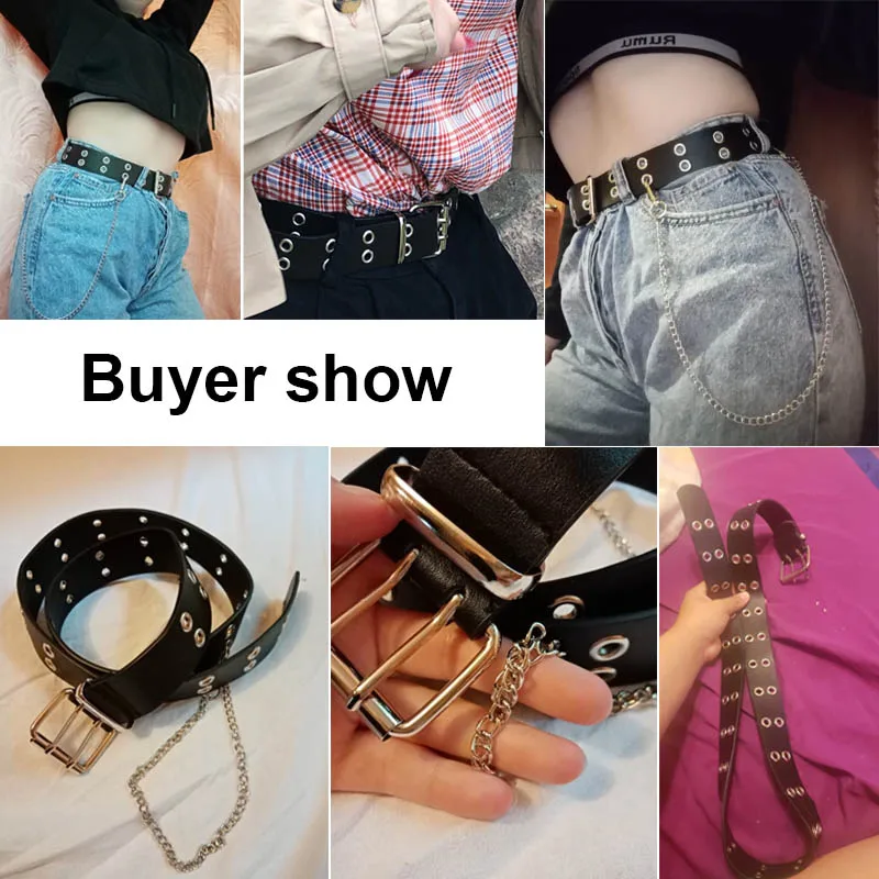 

Women Punk Chain Fashion Belt Adjustable Double/Single Row Hole Pin Buckle Waist Belt Jeans Casual Female Decorative Waistband