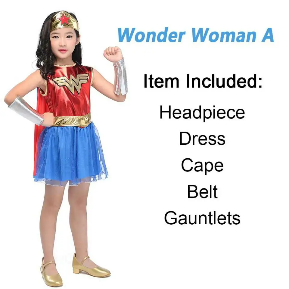 YW1-WF6 Костюм супергероев для девочек, костюм бэтгёрл, Wonder women, костюм Робина, платье Супергерл, костюм супергероя на Хэллоуин из фильма и телевизора для детей - Цвет: YW1-WF6