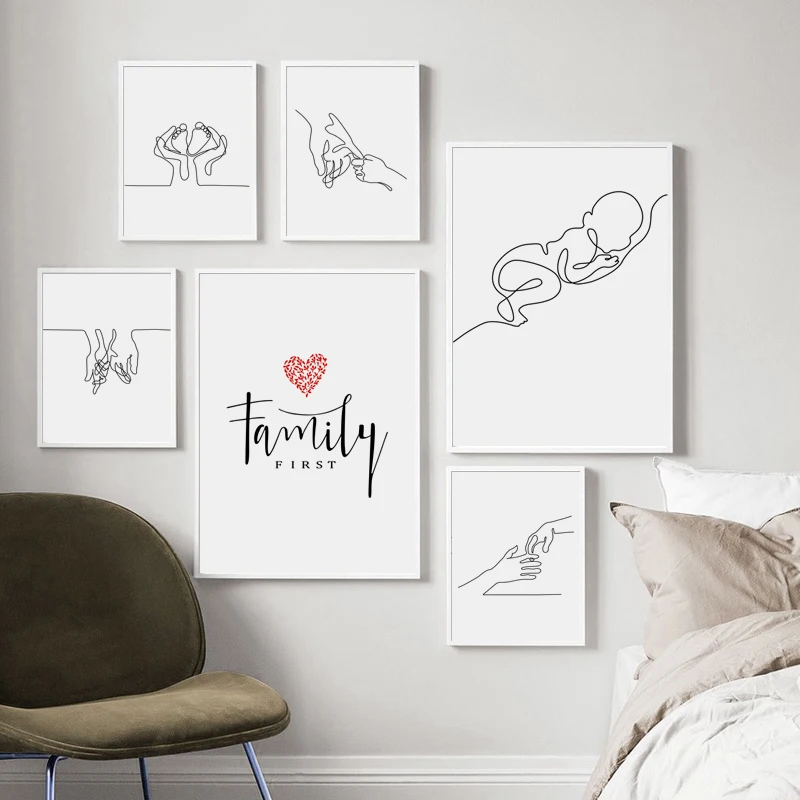 

Nordic Black White Cute Baby Figure Line Wall Art Home Decor Canvas Painting Decoration Poster Print Living Room Bedroom Picture