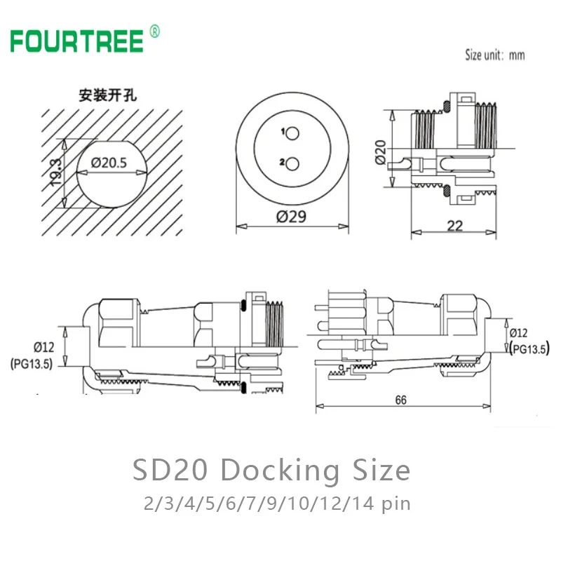 Водонепроницаемый штепсельный разъем SD20 IP68 авиационный панельный соединитель