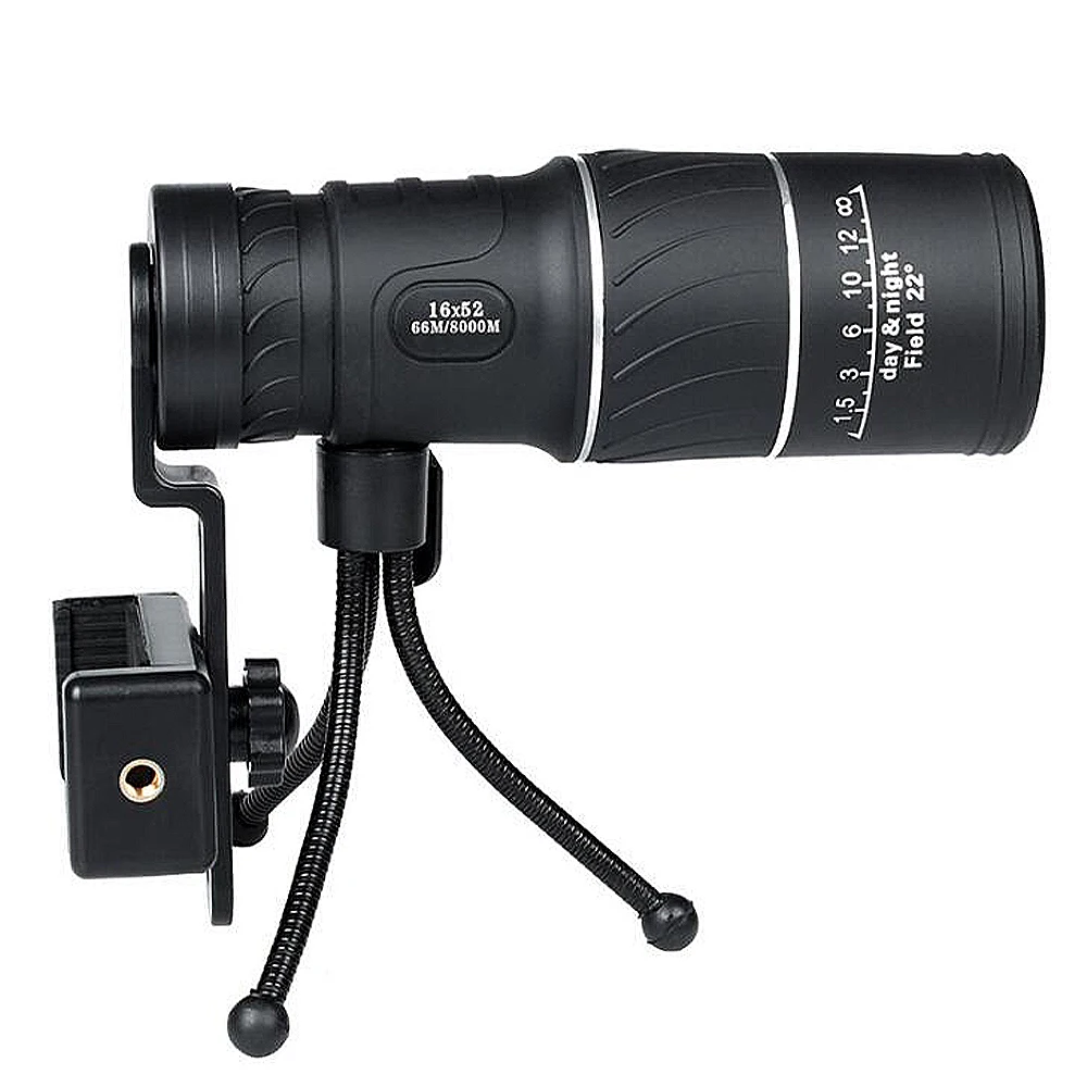 

16x52 Monocular Telescope HD Monocular Scope with Smartphone Holder Adjustable Tripod for Terrain/ Wildlife Observation