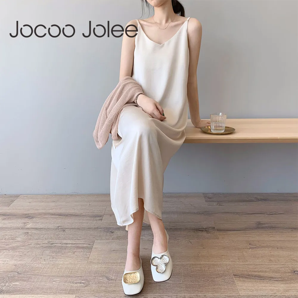 

Jocoo Jolee Satin Sexy Camisole Elastic Female Home Beach Dress Women Luxury Shiny Tank Dress Vintage Imitation Silk Dress 2019