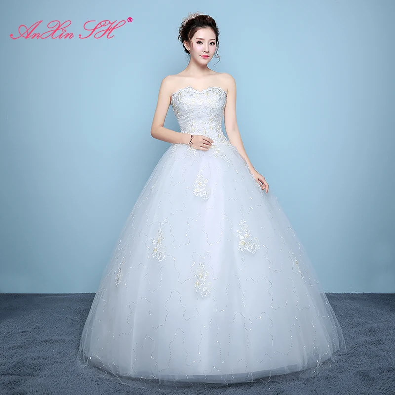 

Женское кружевное свадебное платье AnXin SH, белое винтажное бальное платье без бретелек, без рукавов, с цветочным кружевом