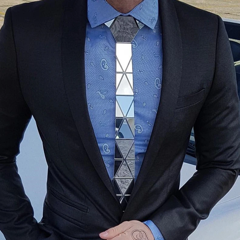Corbatas hexagonales plateadas de 15 estilos para hombre, corbatas delgadas con estilo de 6cm, caja de regalo de lujo para hombre, vestido Formal, accesorio de boda, diseño único