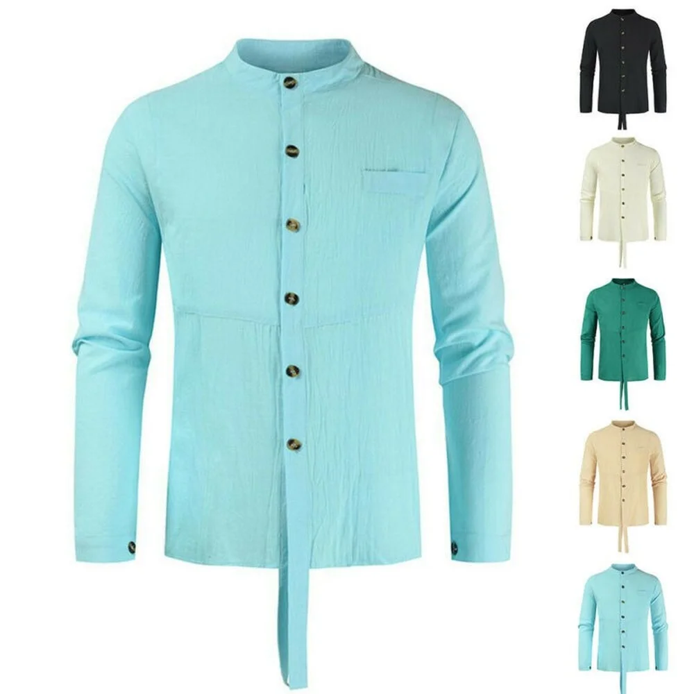 

Mens Long Sleeves Printed Shirts Loose Blouse Tops Casual T-shirts Work Office