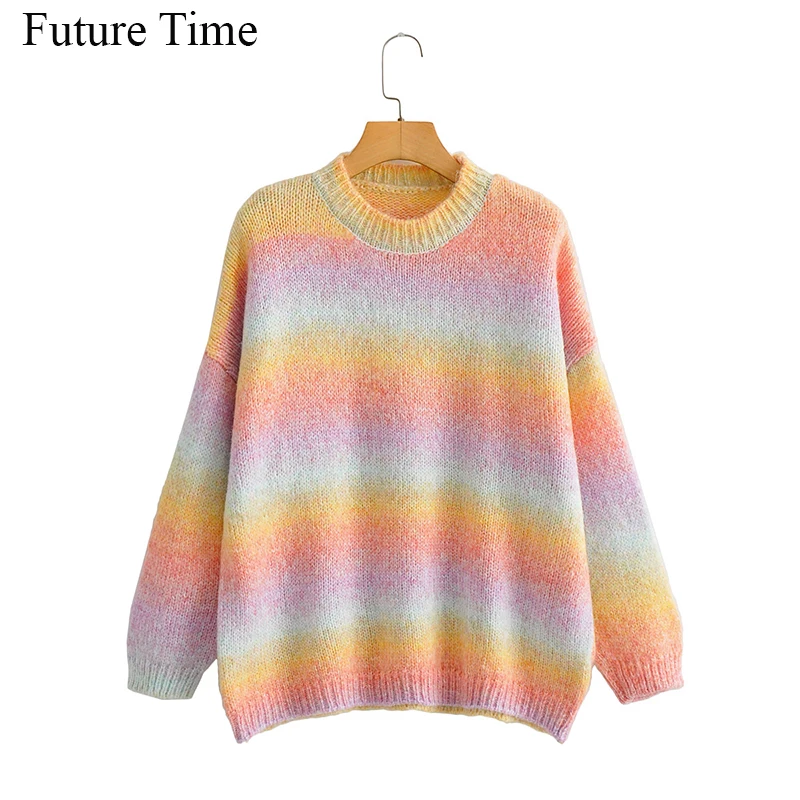 

Женский облегающий свитер в радужную полоску, базовый укороченный пуловер в стиле Харадзюку, вязаный джемпер в Корейском стиле, y2k, SS1026, на о...