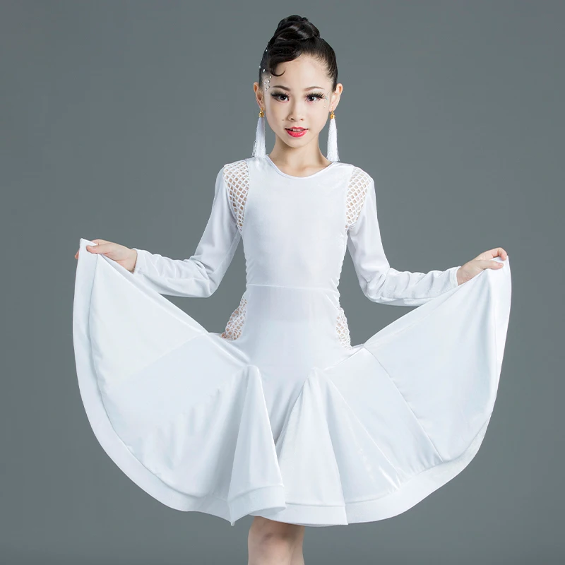 

2020 Kids Latin Dance Clothes Autumn Long Sleeve Black White Practice Clothing Latin Competition Dress For Girls Rumba Costumes