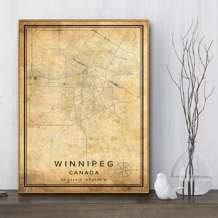 Винтажная карта винтажного города Винтаж Виннипег WOODSTOCK Дорожная канады плакат