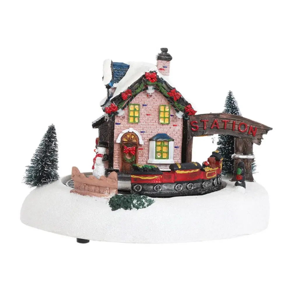 

Рождественская сцена деревенские дома Светодиодная подсветка железнодорожная станция с бегущим поездом Рождественская деревня коллекция...