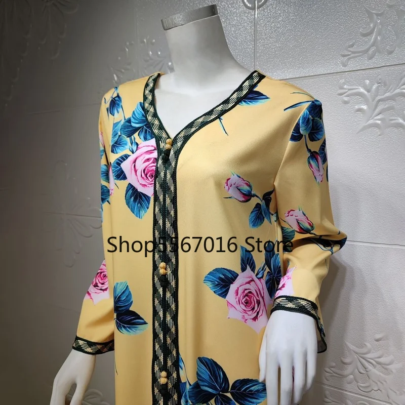 Цветочное длинное платье в стиле бохо Abaya Дубай Турция мусульманское кимоно для