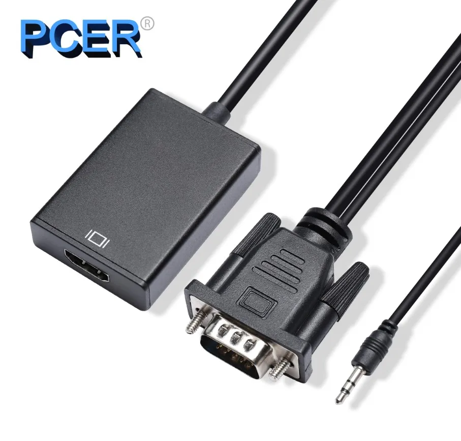 VGA к HDMI адаптер VGA Мужской к HDMI Женский VGA HDMI конвертер дополнительный USB аудио кабель для компьютера дисплей экран проектор ТВ - Цвет: Черный