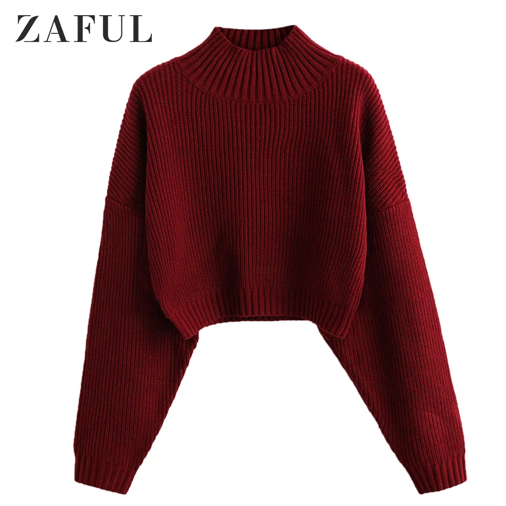 ZAFUL простой свитер с высоким воротом осенне-зимний однотонный Повседневный