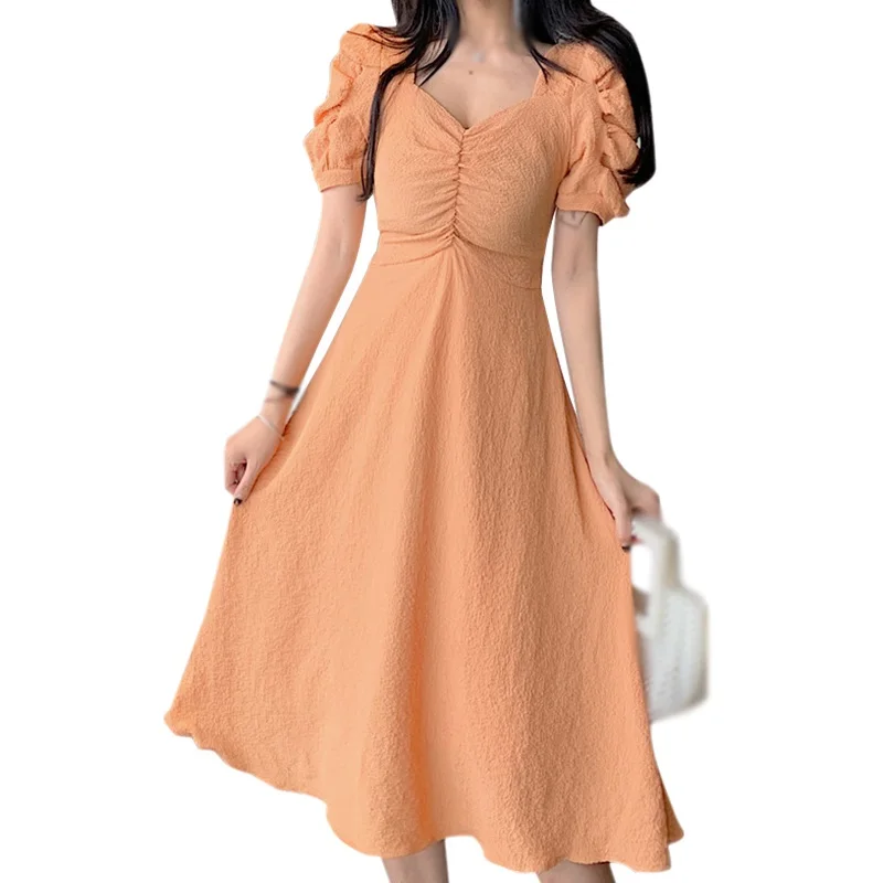 

Restore Ancient Ways Long Super Immortal Vestidos Puff Sleeves Slim V Neck Chiffon Dress 2021