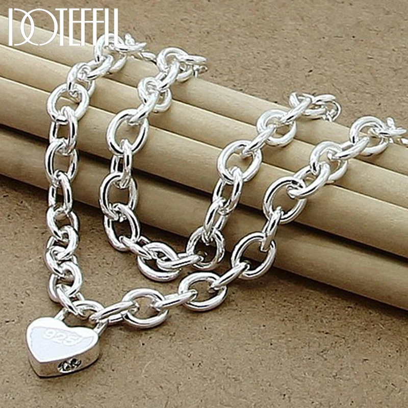 DOTEFFIL 925 Sterling Silver Heart Lock Liontin Kalung 18 Inci Rantai untuk Wanita Pernikahan Pertunangan Fashion Perhiasan