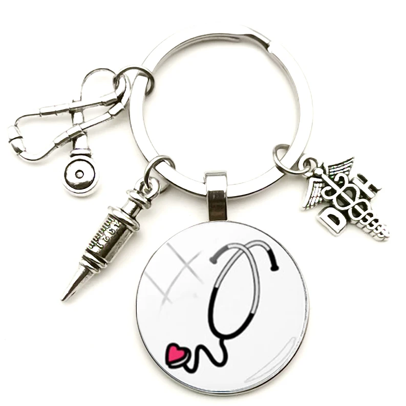Creative Jewelry Antique DH Bump Glass Keychain Pendant Medical Sign Stethoscope Syringe Man Woman Car Keyring Gift Party | Украшения и