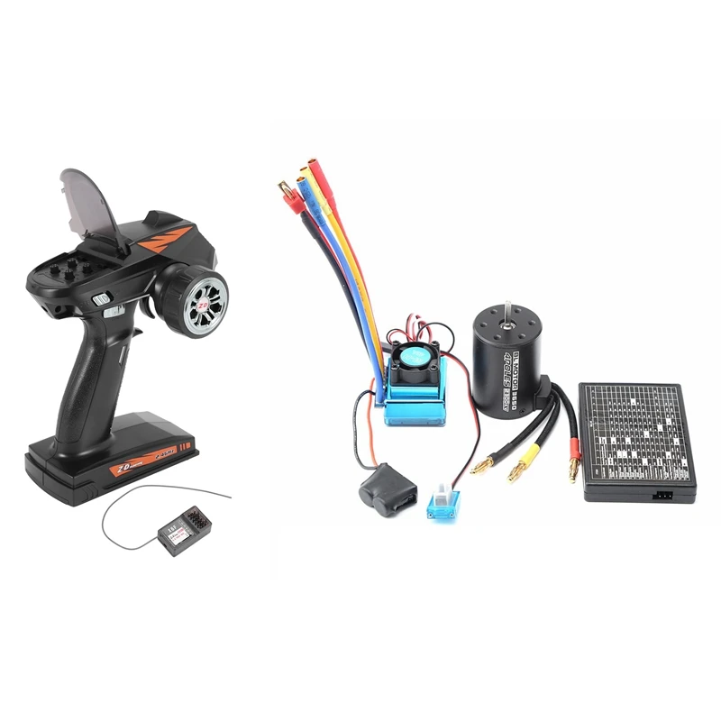 

2.4Ghz 4CH Radio 500M Remote Control Transmitter with 3650 2300KV Brushless Motor and 80A ESC for 1:8/1:10 RC Car