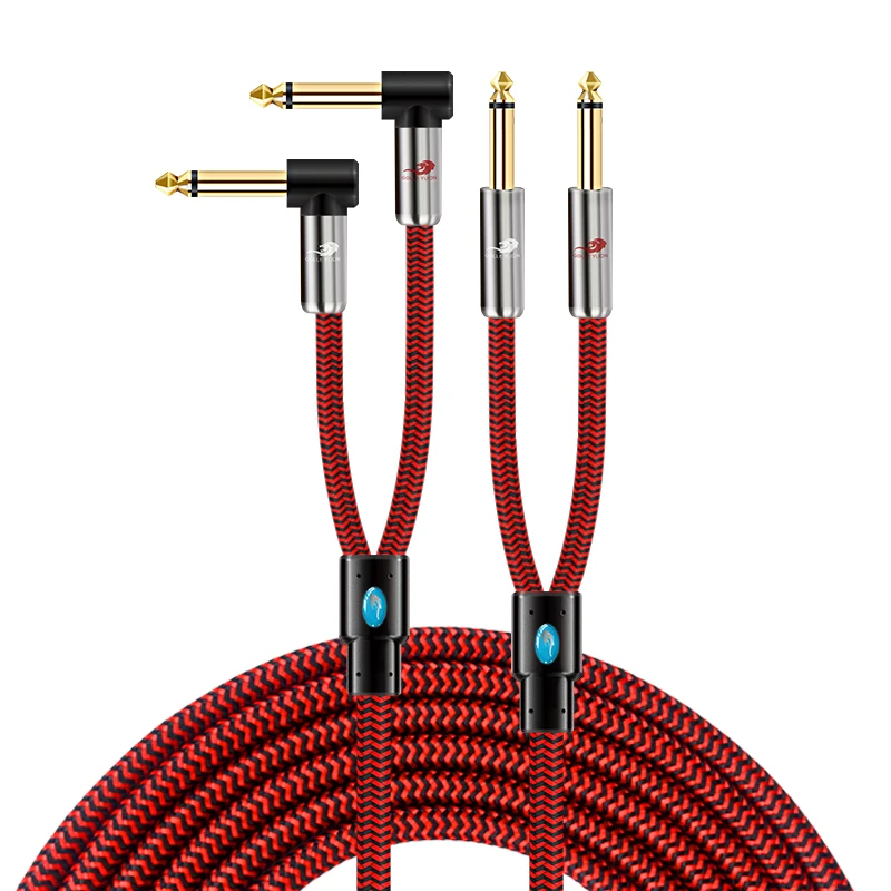 Dual 1/4'' TS Mono 6.35mm Jack to 2 x 1/4 In Male Audio Cable for Guitar Mixer Sound Console Amplifier Shielded Cords