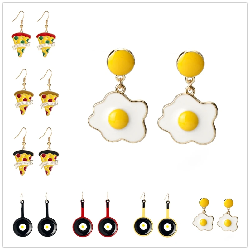 Милые эмалированные Серьги для еды серьги в виде кастрюли пиццы омлета яиц любви
