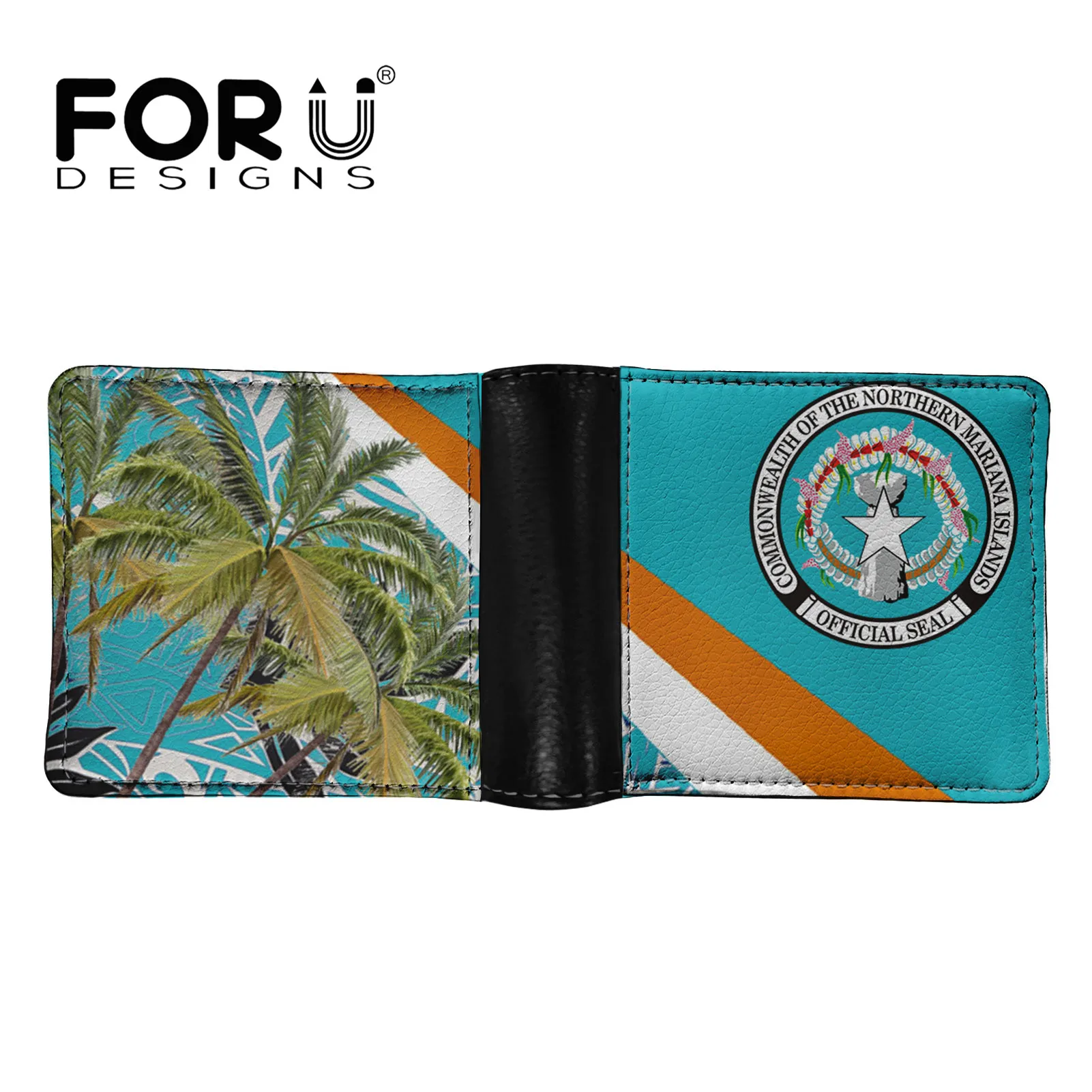

FORUDESIGNS Hawaii CNMI Tribal Print Men's Leather Purse 2021 New Fashion Coin Card Photo Short Wallet Luxury Male Money Bags