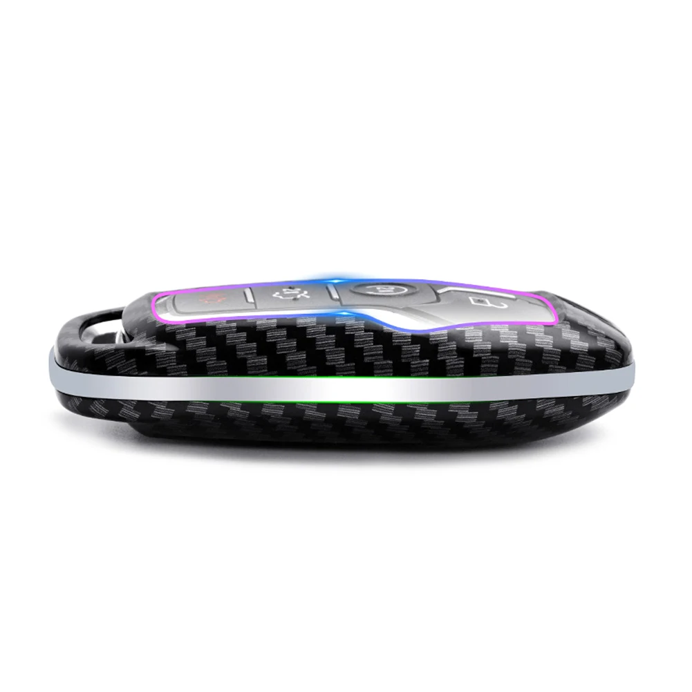 Carbon Fiber ABS Hard Car Smart Key Shell Pretector Cover w/ Chain For Ford Fusion Explorer Mustang Edge F150 Mondeo Lincoln