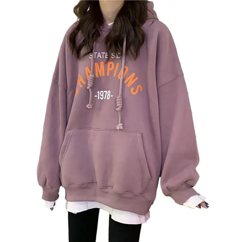 

3 Colors Woman Autumn Winter Letter Print Long Sleeves Hoodie Loose Casual Tops Sweater Shirt Soft Sportswear For Daily Party