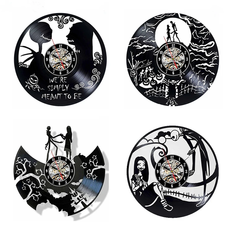 

Goth Vinyl Record Wall Clock with LED Modern Design Living Room Decoration Nightmare Before Christmas Hanging Home Decor