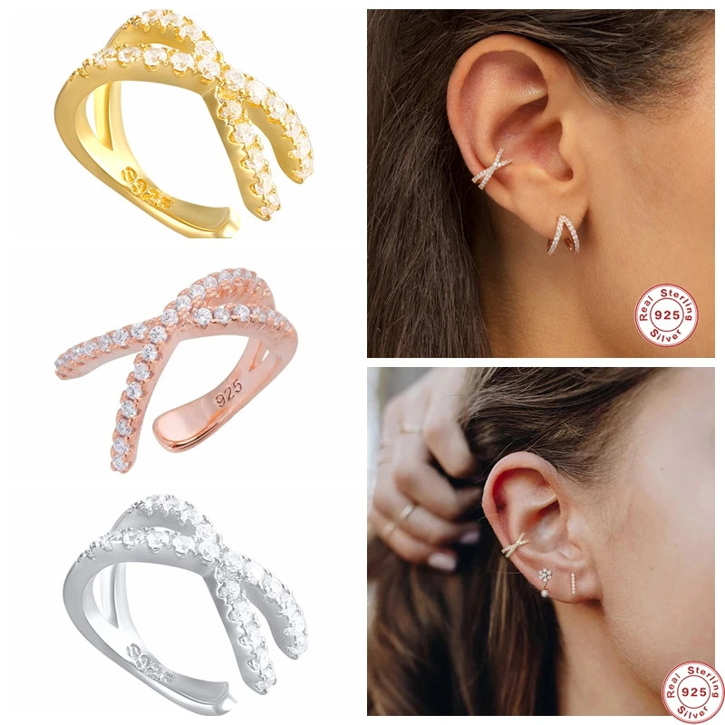 

CANNER 925 Sterling Silver Ear Cuff For Women 1pc Charming Zircon Clip On Earrings Gold earcuff Without Piercing Earring Jewelry